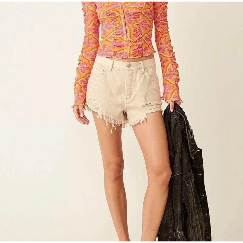 NEW Free People Through The Meadow Grapefruit Seltzer Orange Ruched Retro Top - Picture 6 of 13